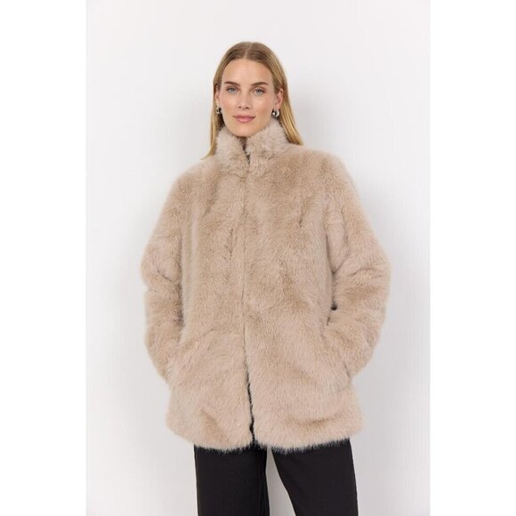 NWT SOYA CONCEPT NAIDA Cream Faux Fur Jacket - Picture 6 of 10
